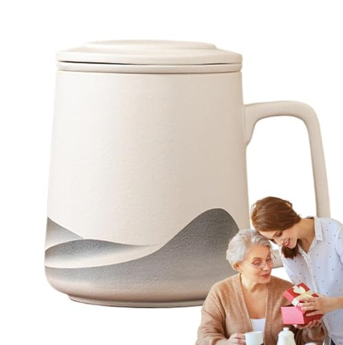Tee-Ei Tasse – 360 ml Teetasse mit Teesieb | Tee-Steeper Cup Matte Keramik | handbemalte schwarze Glasur Tee-Brauer, Vintage-Filter-Teekessel für grünen, schwarzen Oolong heißen oder kalten Tee