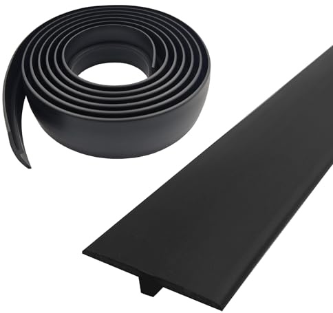 Übergangsprofil Selbstklebend, Breite 50 mm Selbstklebendes PVC-Übergangsstreifen-T-Formteil, Flexible T-Form-Übergangsstreifen für Laminat/MDF und Holzböden (Schwarz, 3 m)