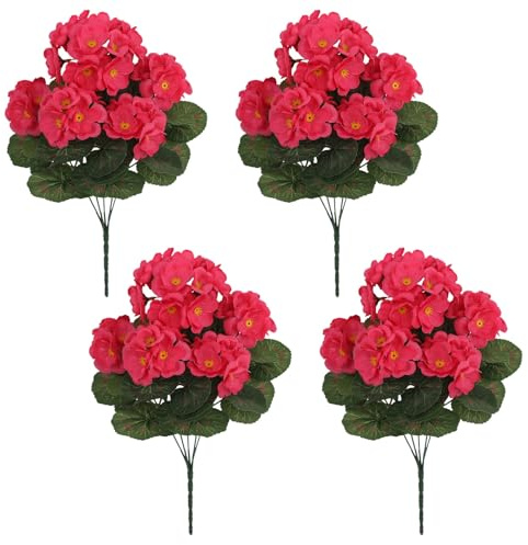 AQCQDQ 4 Stück künstliche Geranien-Seidenblumen für den Außenbereich, UV-beständig, für florale Heimdekoration, Innengarten und Terrasse (Hellrot)