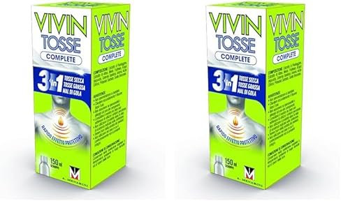 Vivin Tosse Complete - 150 ml. Sciroppo per mal di gola, tosse secca e tosse grassa a base di estratti vegetali. Protegge e promuove l'idratazione della mucosa faringea. Senza Glutine.