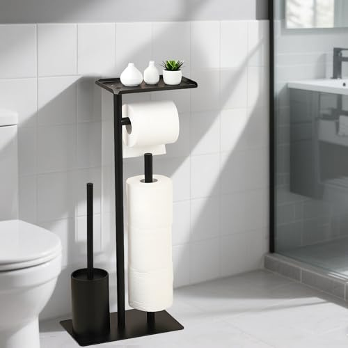 Spalivivre Klopapierhalter Stehend mit Klobürste, Toilettenpapierhalter mit WC Bürste, Edelstahl WC Garnitur Stehend für Organisiertes Badezimmer, Schwarzer