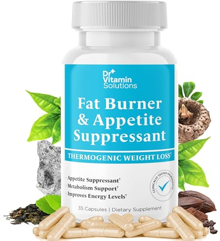 Fat Burner & Appetite Suppressant for Weight Loss Diet Pills for Women & Men - Thermogenic Metabolism Booster with Glucomannan, Chromium, Caffeine, Green Tea Extract - Non-GMO - 35 Capsules Dr Vitamin