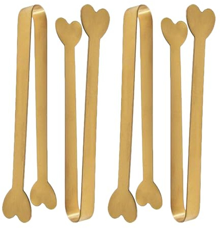 Serving Tongs Stainless Steel - Food Serving Tongs | 4 Pack Utility Clips Gold Stainless Steel, Non-Slip & Easy Grip Buffet Pincers, Heart-Shaped Design for Candy, Lemon Slices, Jelly