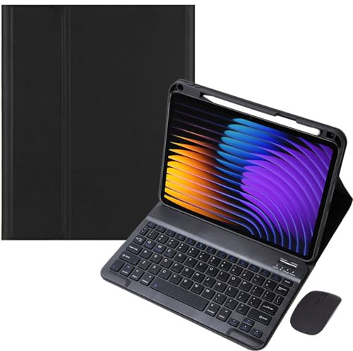 EHLCYS Funda con Teclado para Xiaomi Pad 7 / Pad 7 Pro 11.2 Pulgadas 2024, con Ratón Español Ñ Teclado Bluetooth Inalámbrico Desmontable con Ultrafina Funda para Bolígrafos,Negro
