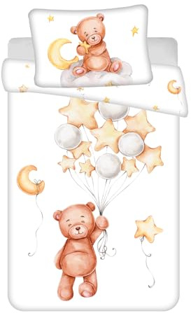 Jerry Fabrics Ours en peluche avec ballons en forme de lune et d'étoiles - Parure de lit pour bébé - 100 x 135 cm - Housse de couette de 40 x 60 cm - 100 % coton