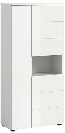 xonox.home - Standschrank Vira 60x133x34 cm in weiß Melamin und weiß Hochglanz - Badezimmerkombination Badset Badmöbel - erstklassige Qualität