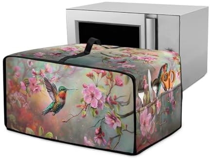 Wanyint Protector de horno tostador pequeño – 47 cm de ancho, diseño impreso con práctico asa y bolsillo accesorio de cocina, flor de colibrí