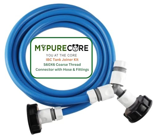 MYPURECORE IBC Tank Joiner Kit S60X6 – 1/2 Reinforced Hose (2m/3m) with Quick Connect Fittings, 3-Way Adapter – Universal Garden Hose Connector Set (3m)