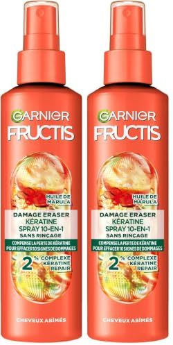 GARNIER Fructis – Spray Stop Aggression – Pflege, angereichert mit Amlaöl und pflanzlichem Keratin, geschädigtes Haar, ohne Ausspülen, 150 ml (Packung mit 2)