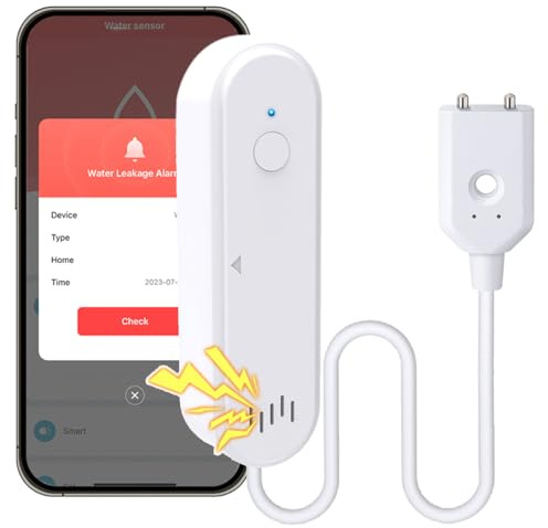 Acmerota WiFi Water Sensor Smart Water Leak Detector 100dB Alerts Intelligent Overflow Flood Leakage Alerts No Hub Required, Real-Time Notifications, for Home, with 1m (3.28ft) Sensing Cable