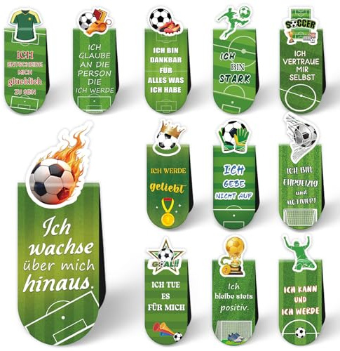 12 Stück Magnetische Lesezeichen, Mutmacher Geschenke zur Einschulung Junge, Schultüte Füllung Fussball Geschenke Jungen 4 5 6 7 8 9 10 11 12 13 14 15 Jahre, Fußball Mitgebsel Kindergeburtstag Junge