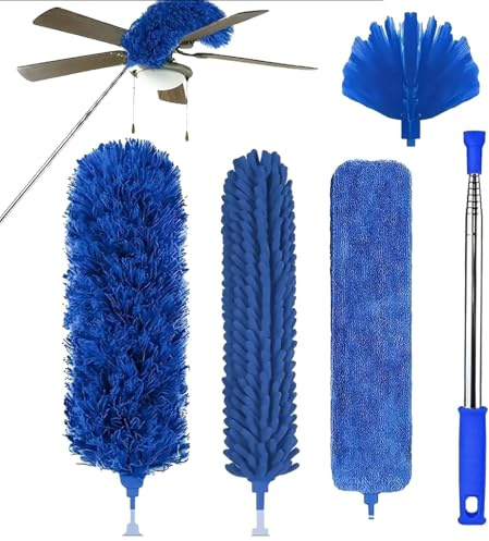 5 Piezas Plumero Telescopico Extensible Atrapapolvo Microfibra Lavable Reutilizable, Duster Limpieza Ventiladores Techo Alto, Telarañas, Persianas