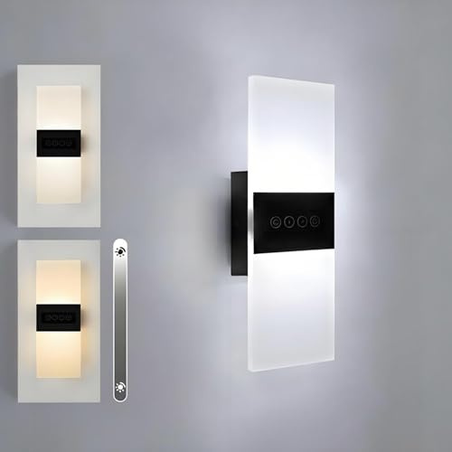 JZCDR 29cm Wandleuchte mit Touch Schalter Dimmbar 230V | 12W LED Wandlampe Innen mit Schalter Acryl Wandbeleuchtung Modern Treppenhaus Schlafzimmer Wohnzimmer