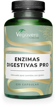 Vegavero Enzimas Digestivas Pro | 8 Enzimas Digestivas con Lactasa, Papaína y Bromelina + Prolil Oligopeptidasa | 120 Cápsulas Gastro-resistentes | Natural, Sin Aditivos y Vegano