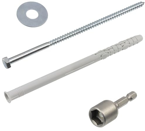 AERZETIX - Kit de 10 chevilles à collerette biseautée Ø10x180 mm en nylon + 10 vis tirefond Ø7x180 mm + 10 rondelles larges pour boulon M8 + 1 douille embout de vissage à 6 pans creux 1/4 SW12