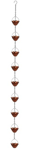 FANSHINUO Regenfängerkette mit mehreren Metallblumentassen, handgefertigt, Gartendekoration, Wasserflusslösung, Ersatz-Fallrohr, Gartendekoration, Regenkette mit Blumen-Design