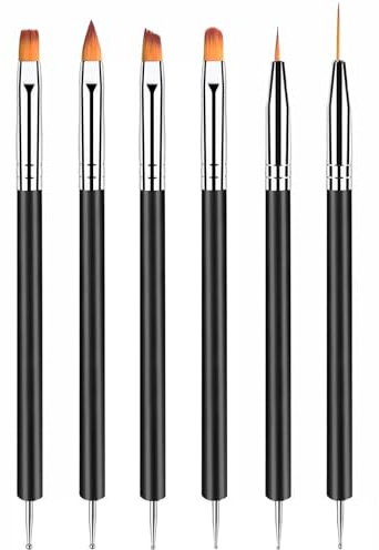 JYSNOW 6 Pièces Pinceau Nail Art Ongles, Multifonctionnel Pinceaux Ongles | Pinceau Nail Art Ongles avec Poils Résistants, Manche Ergonomique, Faciles à Entretenir, Durables et Parfaits pour Gel UV