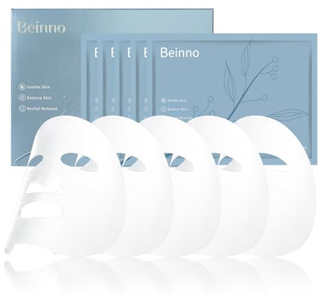 Beinno Soothing Skincare Face Mask with Centella Asiatica - Helping to Reduce the Appearance of Redness and Control Shine, Calming, Moisturizing and Hydrating for Daily Skincare, Pack of 5