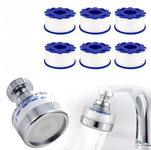 lrgnixs Wasserfilter Wasserhahn, Wasserhahnfilter, Drehbar Wasserhahnfilter mit 6 pcs PP-Baumwolle Filterelement, 360° Drehbar Kalkfilter Wasserhahn Sprühdüse für Spüle, Küche, Badezimmer