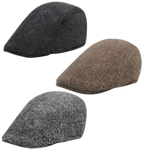 MmotZsb 3er Set Schiebermütze Herren, Baskenmütze Herren, in Schwarz, Braun und Grau, 33 cm x 23 cm x 2,5 cm