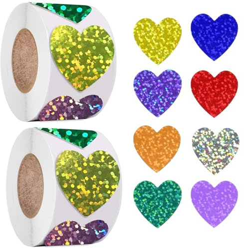 NISENTIA Glitzer Herz Sticker, 1000 Stück Selbstklebende Bunte Glitzer Aufkleber Herzen, Aufkleber Herz Klein für Hochzeit Gästebuch Geschenkbeutel DIY Handwerk Scrapbooking Dekoration Valentinstag