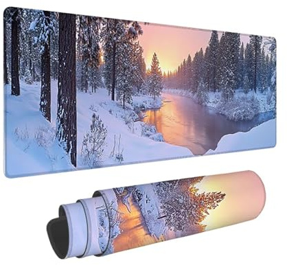 Tapis de Souris de Jeu, 800 x 300 mm XXL Tapis Souris Gaming Grand, Antidérapant Étanche, iExtended Long Clavier Mouse Pad XXL, Accessoire Bureau, pour Gamer, Ordinateur, PC (Paysage de Neige) i-849