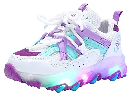 Zapatos deportivos luminosos para niños y niñas, con luz LED, zapatos altos, Purple, 24 EU