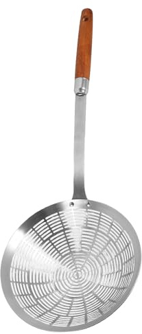 HOMSFOU Cucchiaio Scolapasta in Acciaio Inox 304 Grande Colino per Fritti Manico in Legno, Anti-scottatura, Utensile Cucina Multiuso per Ristoranti e Uso Domestico