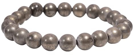 ZXQUEGF Natural Pyrite Armband, Natural Pyrite beads Armband, Crystal Stone Healing, Skyddsarmband, Willpower, Pyrit Smooth Beads Stone, Elastiskt armband Present för män & kvinnor