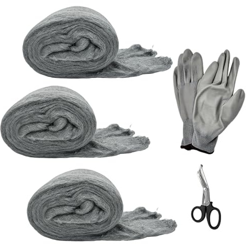 Stahlwolle 3 Rollen, 15m Edelstahlwolle 0000 Gegen, mit Schere Handschuhe