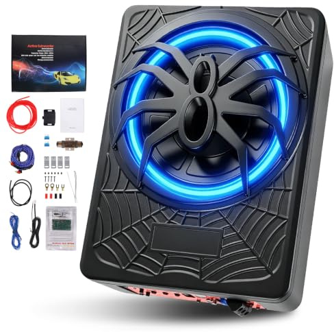 OiLiehu Slim Under Seat Car Subwoofer, 10 1200W Subwoofer Stereo Surround Sound, Cool Appearance Design, Built-in Audio Amplifier, Color Protection Device, with Blue LED Ambient Light