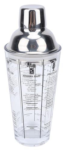 Depisuta Coctelera de Vidrio, Tapa de Acero Inoxidable de 14 Oz con Colador Incorporado, Medidas de Doble Escala a Prueba de Fugas y Recetas de Bebidas, Coctelera para Fiesta en el Bar en