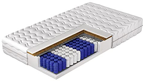 Mirjan24 Matratze Beidseitige Nevada, 7-Zonen Taschenfederkernmatratze, Höhe: 19 cm, Zwei Härten H5/H3, Kokosmatte, Schafwolle Komfortschaum Bettcomfort (80x200)