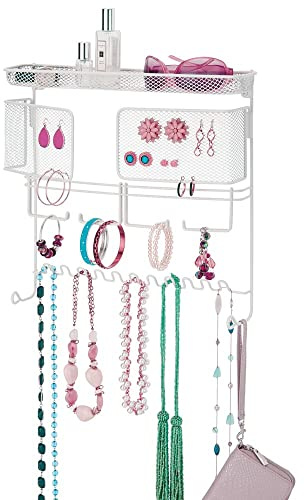 mDesign Schmuckhalter Wand - perfekte Hängeaufbewahrung für Halsketten, Ohrringe, Armbänder und andere Accessoires - der ideale Schmuck Organizer - weiß