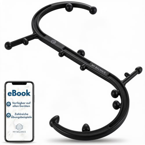 Triggerpunkt Massagegerät, Massagestab für Nacken, Rücken und Beine | Ergonomischer Massagehaken für die Selbstmassage, inkl. Silikonaufsätze und E-Book, erreicht jeden Triggerpunkt