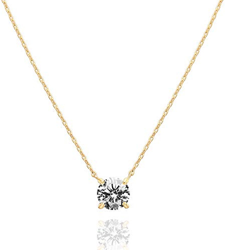 PAVOI 14K Gold Plated Crystal Solitaire 1.5 Carat (7.3mm) Cubic Zirconia Dainty Choker Necklace | Gold Necklaces for Women