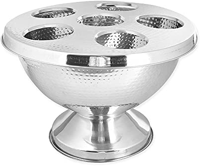Kosma Stainless Steel Champagne Bowl - Hammered Finish with Lid - 40cm | Punch Bowl | Wine Cooler | Ice Tub | Bottle Cooler | Party Tub