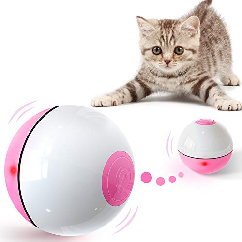 IOKHEIRA Interactive Cat Toys Ball (4th Gen) Wicked Ball for Indoor Cats Adult, Auto 360° Self-Rotating & USB Rechargeable with LED Red Light Toy for Cat Kitten (Fuchsiapink/White)