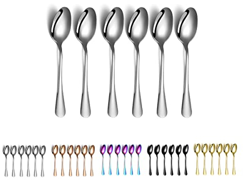 Coffee Spoons, Kyraton 13 cm Stainless Steel Teaspoons 6 Pieces, Dessert Spoons, Ice Cream Spoons, Tea Spoons, Spoons Cutlery 6 Pieces