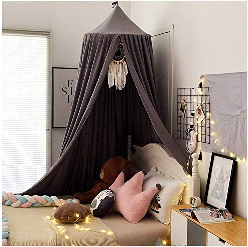 Koomuao Baby Baldachin Betthimmel, Babybett Bettvorhang Hängende Rund Princess Insektennetz Moskitonetz für Kinderzimmer und Spielzimmer Dekoration, Höhe 250cm (Dunkelgrau)