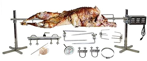 SPITJACK CXB85 Kit de rôtissoire pour Cochon, Porc Entier, Agneau, rôtissoire à Broche. Moteur électrique de 40 W, Tige de Broche de 60 Pouces, matériel de Fixation en Acier Inoxydable, Accessoires.