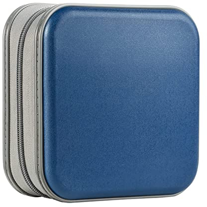 UENTIP CD-Hülle mit 48 Kapazitäten, tragbare DVD-Hülle aus Hartplastik, CD-Organizer, Brieftasche, schützende DVD-Aufbewahrung (Dunkelblau, 48)