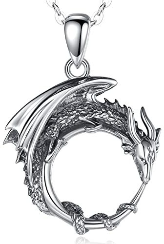 CELESTIA Dam drake hänge halsband 925 sterling silver, mönster smycken, gotiska gåvor för flickor, kedja valfritt, Sterlingsilver, Silverton