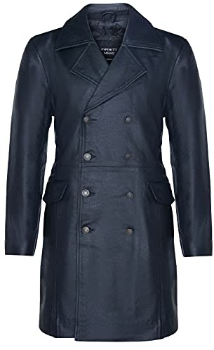 Infinity Leather Abrigo Largo para Hombre de Cuero Negro Estilo U-Boat Gabardina Militar Alemana de la II Guerra Mundial L