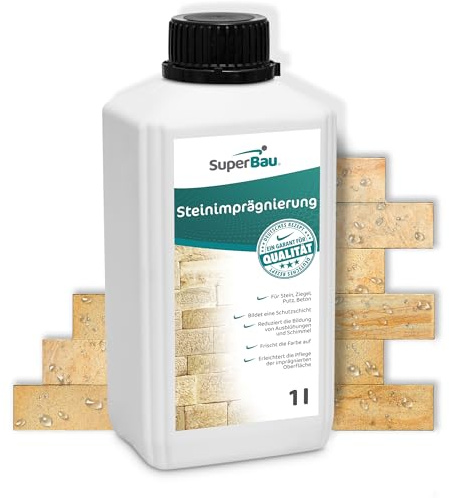 Superbau Steinimprägnierung 1L (≈10m²) Außen & Innen, Steinversiegelung für Naturstein, Stein, Klinker & Putz, Benzin & Lösemittelfrei, Imprägniermittel gegen Grünbelag für Steinplatten, Pflasterstein