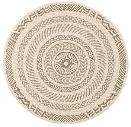 In- & Outdoor Jute Teppich Rund - Nomad Aztec Creme - Ø 100 cm | Wetterfest - Synthetik, Polypropylen - Wohnzimmer, Esszimmer, Balkon, Garten / Terrasse - Terrasse teppich - Outdoor rug
