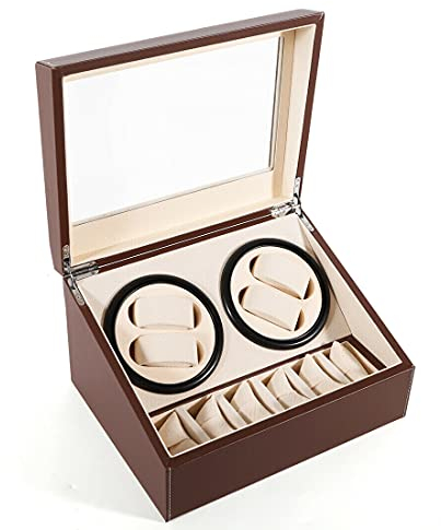 LENJKYYO Scatola di caricaorologi automatica per 4 + 6 orologi, in legno con motore silenzioso, per orologi automatici