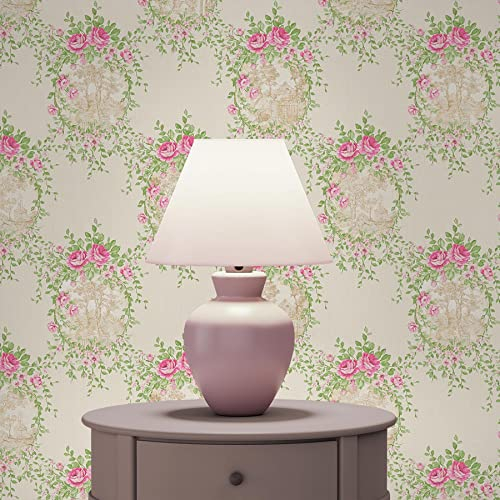 Carta da parati floreale Florentin M1-No.2517 | Carta da parati in tessuto non tessuto | Rosa | Verde | Floral | Barocco | Classica