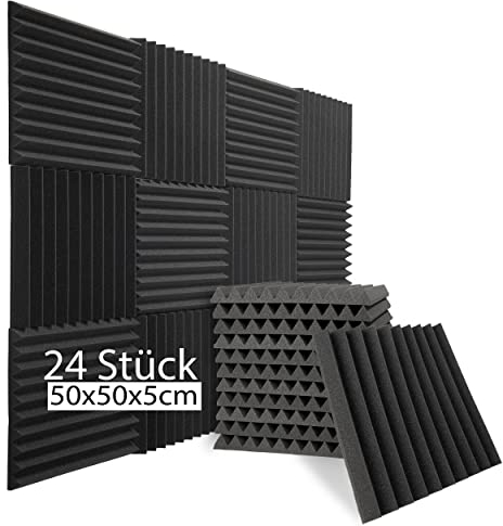 sunnypillow 24 Stück Akustikschaumstoff Akustikschaum 50 x 50 x 5cm - Schallschutzmatte zur effektiven Akustik Dämmung - Absorber Schalldämmung Wand, Schallschutz Schaumstoff, soundproof panels