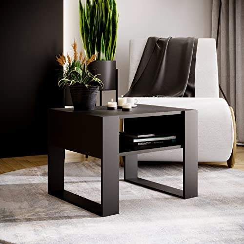 MRBLS_HOME MRBLS Couchtisch – modernes rustikales Design – Wohnzimmer-Tisch Beistelltisch Kaffeetisch Sofatisch Teetisch aus Holz (Schwarz Matt - Schwarz Matt) - 65 x 45 x 53,6cm (B/H/T)